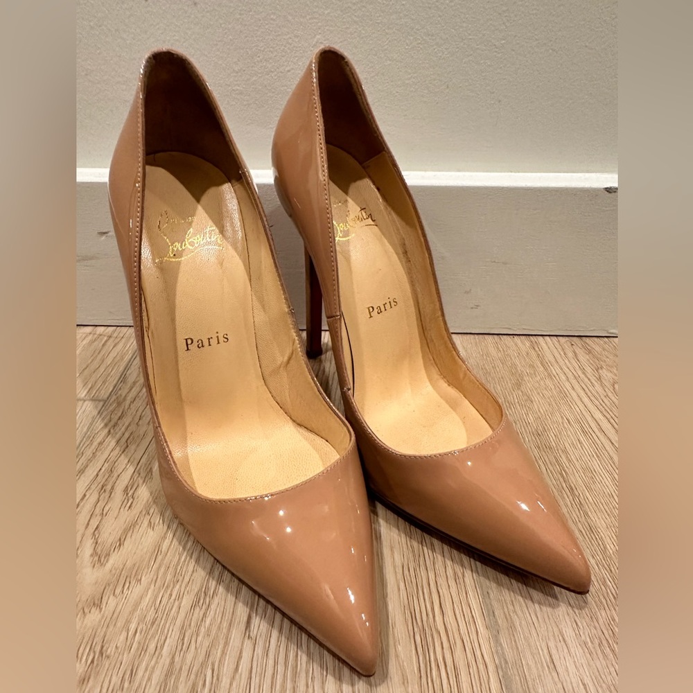 Christian Louboutin Nude Patent Leather Pointed-Toe Pumps - Picture 6 of 12